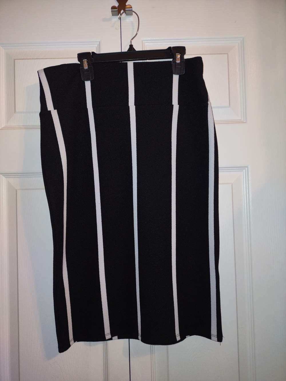 LuLaRoe Black Pencil Skirt with White Vertical Stripes
